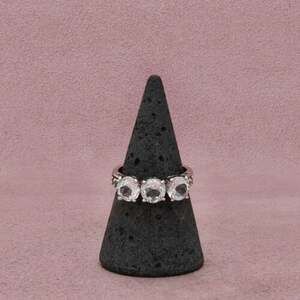 Sterling Silver White Topaz Three Stone Round-Cut Prong-Set Ring Size 7
